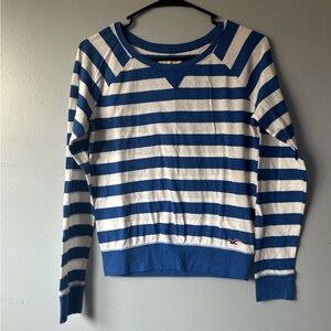 Hollister Blue and White Crewneck Sweater with Nautical Stripes